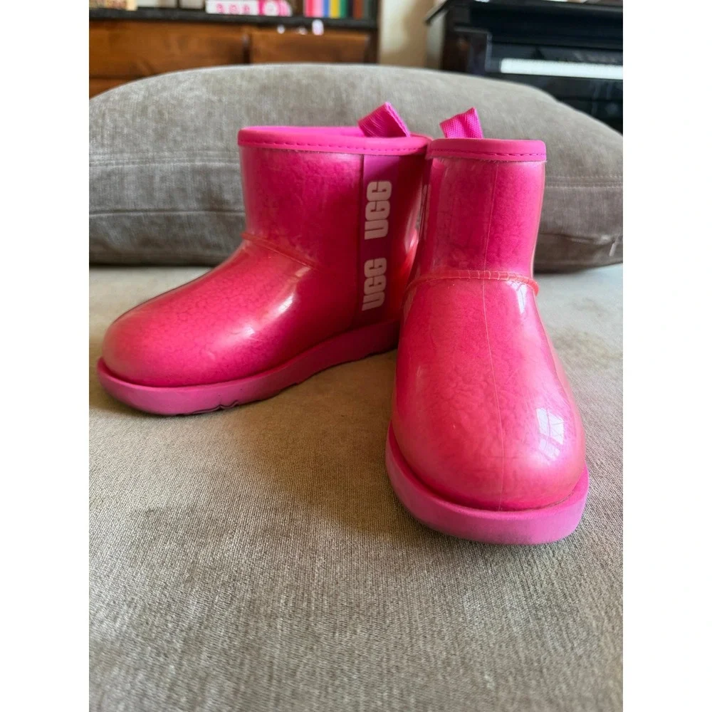 UGG Kids Classic Clear Mini II Taffy Pink Waterproof Boots 1112386K Size 13